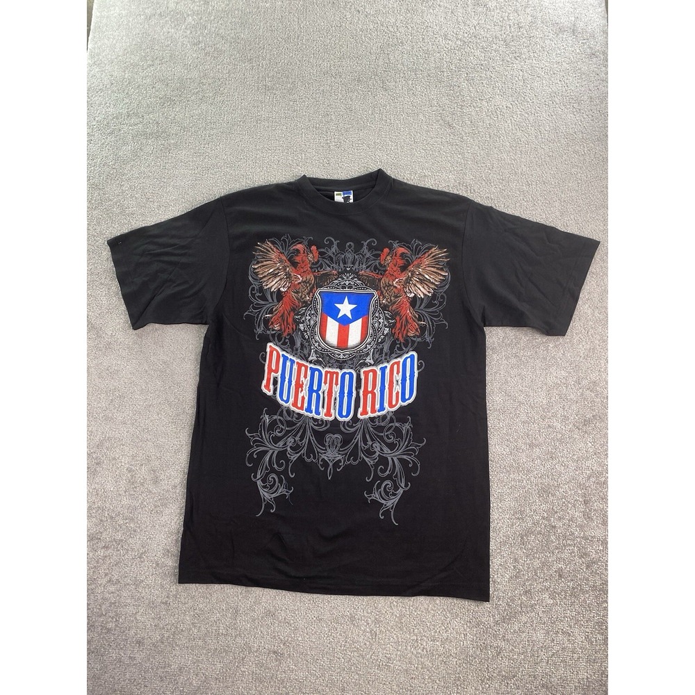 NWT Vintage Phat Doc Shirt Mens XXL Black Heavyweight Rooster Puerto Rico Flag
